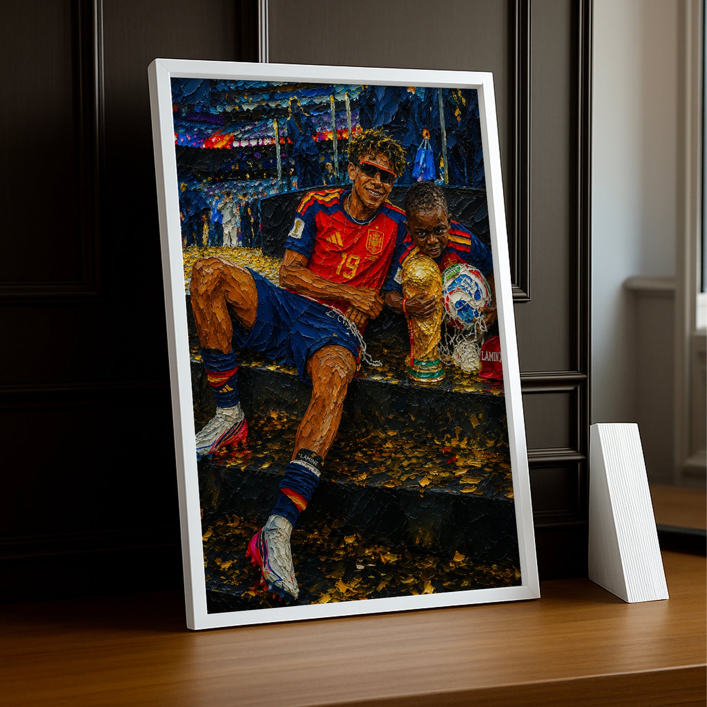 Cadre Photo Lamine Yamal & Petit Frère Trophée – Tableau Peinture TonCadre