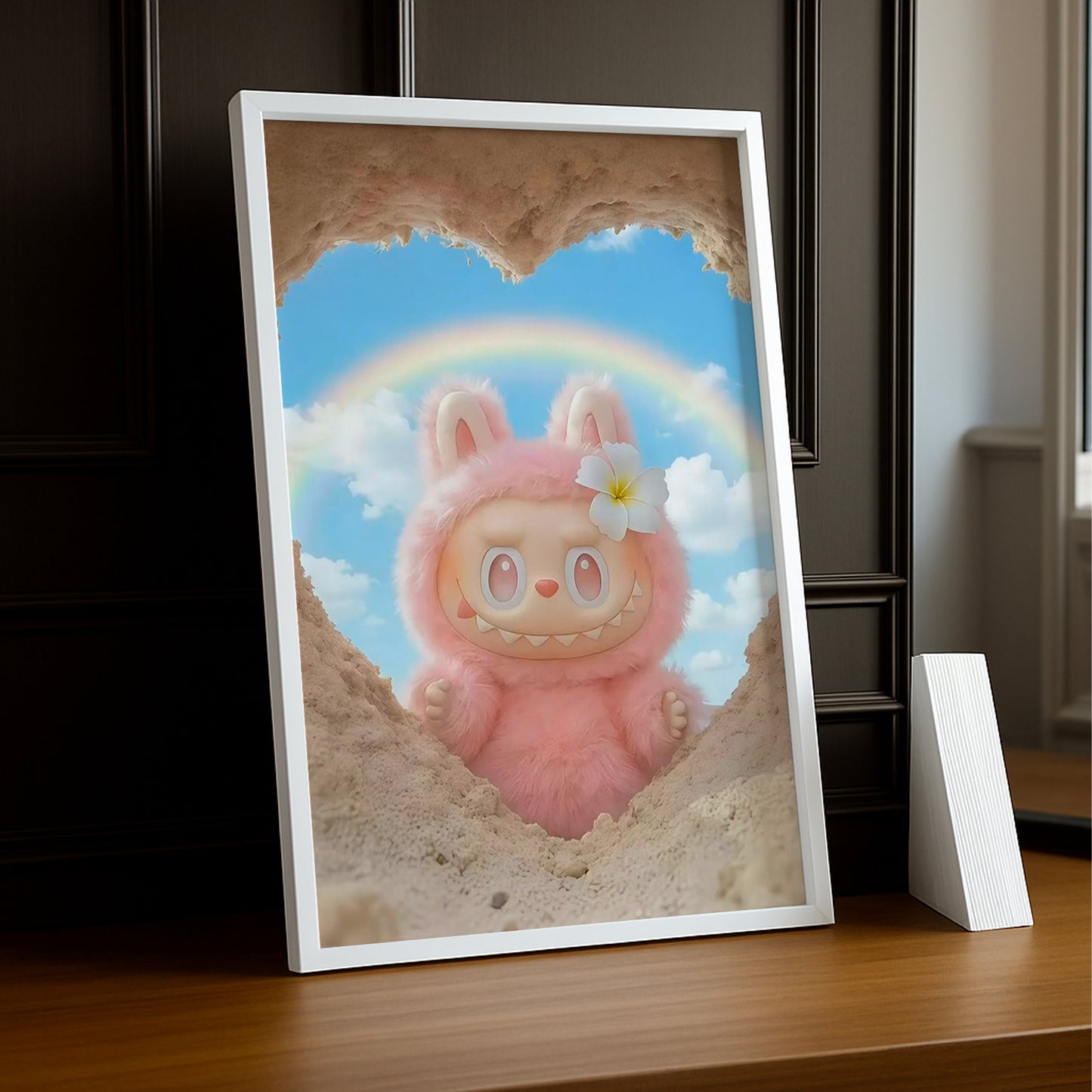 Poster Labubu - Coeur de sable rose