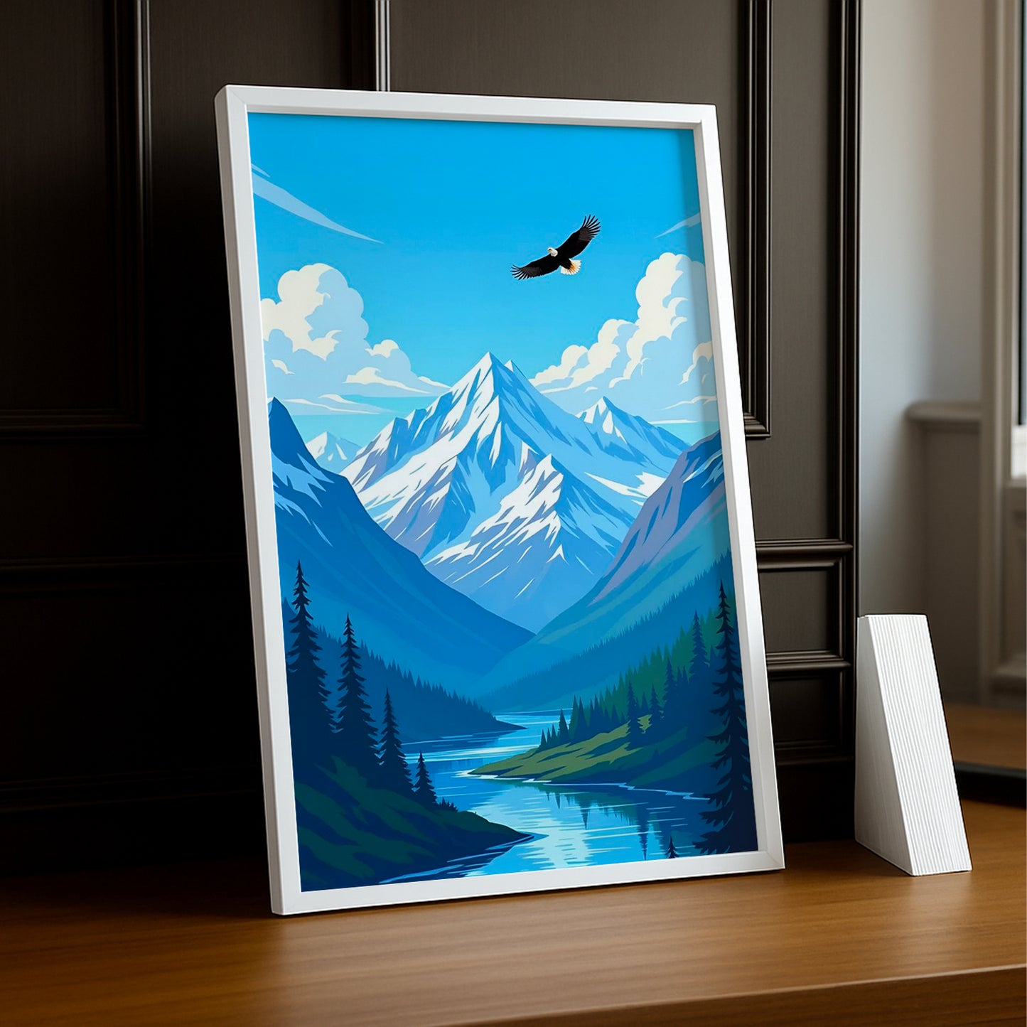 Cadre Photo Naturel - Illustration d'une montagne et d'un lac