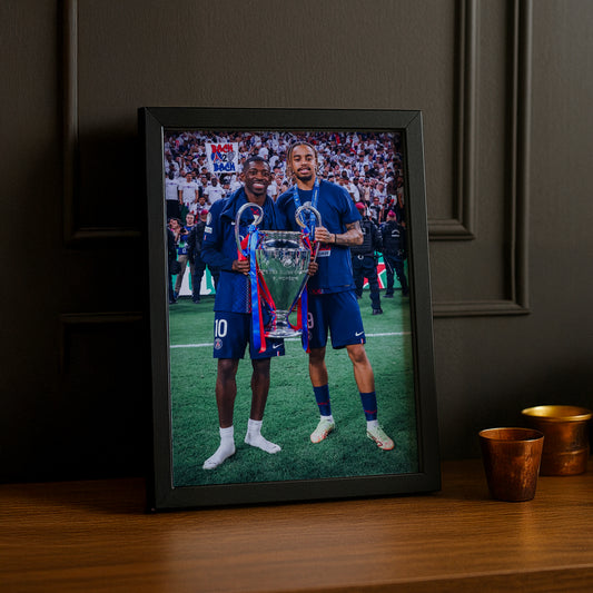 Cadre Photo Dembélé & Barcola – Trophée Champions League 2026 | PSG TonCadre