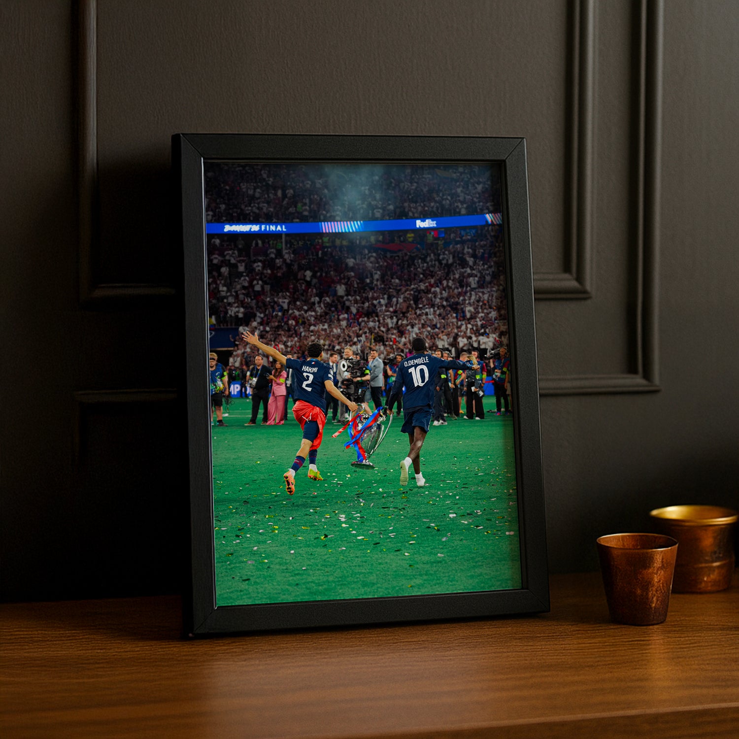 Cadre Photo Hakimi & Dembélé – Trophée Champions League 2026 | PSG TonCadre