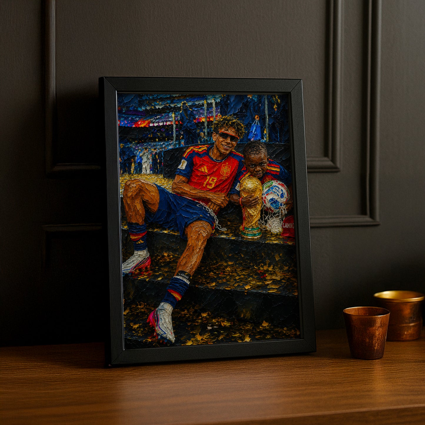 Cadre Photo Lamine Yamal & Petit Frère Trophée – Tableau Peinture TonCadre