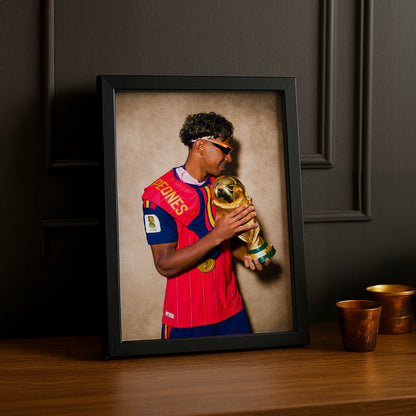 Cadre Photo Lamine Yamal Regarde le Trophée – Profil Champion TonCadre