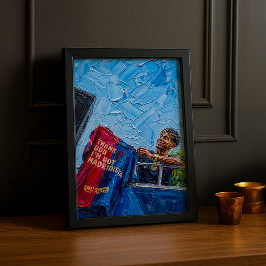 Cadre Photo Lamine Yamal – "Thank God I'm Not Madridista" | Art Peinture à l'Huile TonCadre