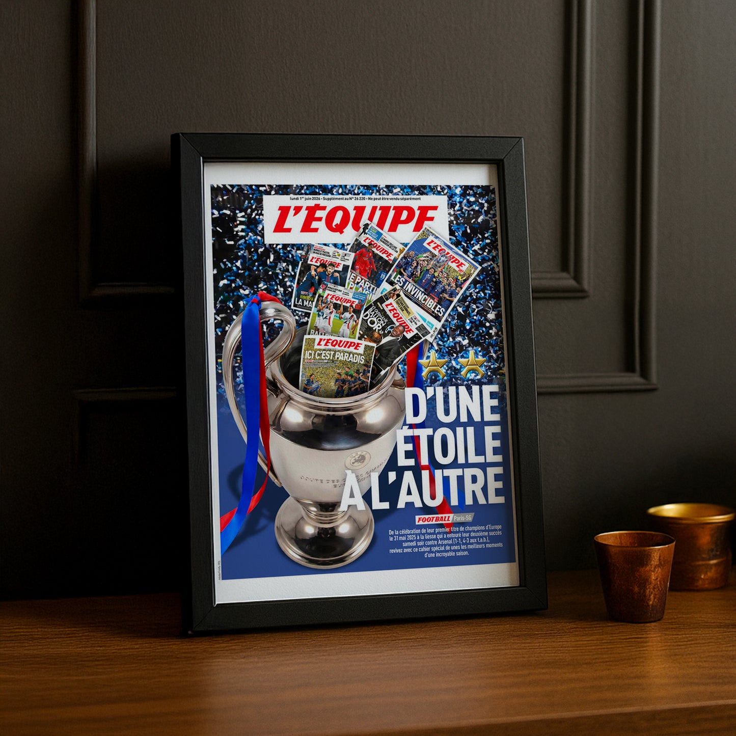Cadre Photo Une L'Équipe – "D'Une Étoile à l'Autre" PSG Back 2 Back Champions League TonCadre