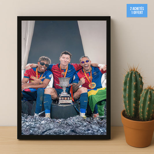 Poster encadrée FC Barcelone - Yamal, Lewandowski, Raphinha