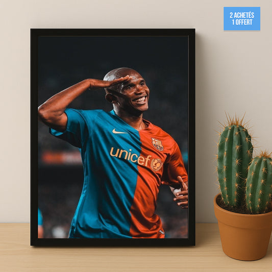 Poster encadrée FC Barcelone - Samuel Etoo