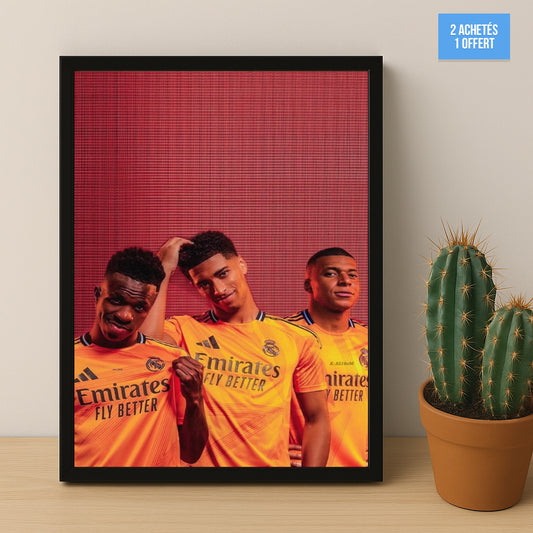 Poster encadrée Real Madrid - Vinicius, Bellingham, Mbappé