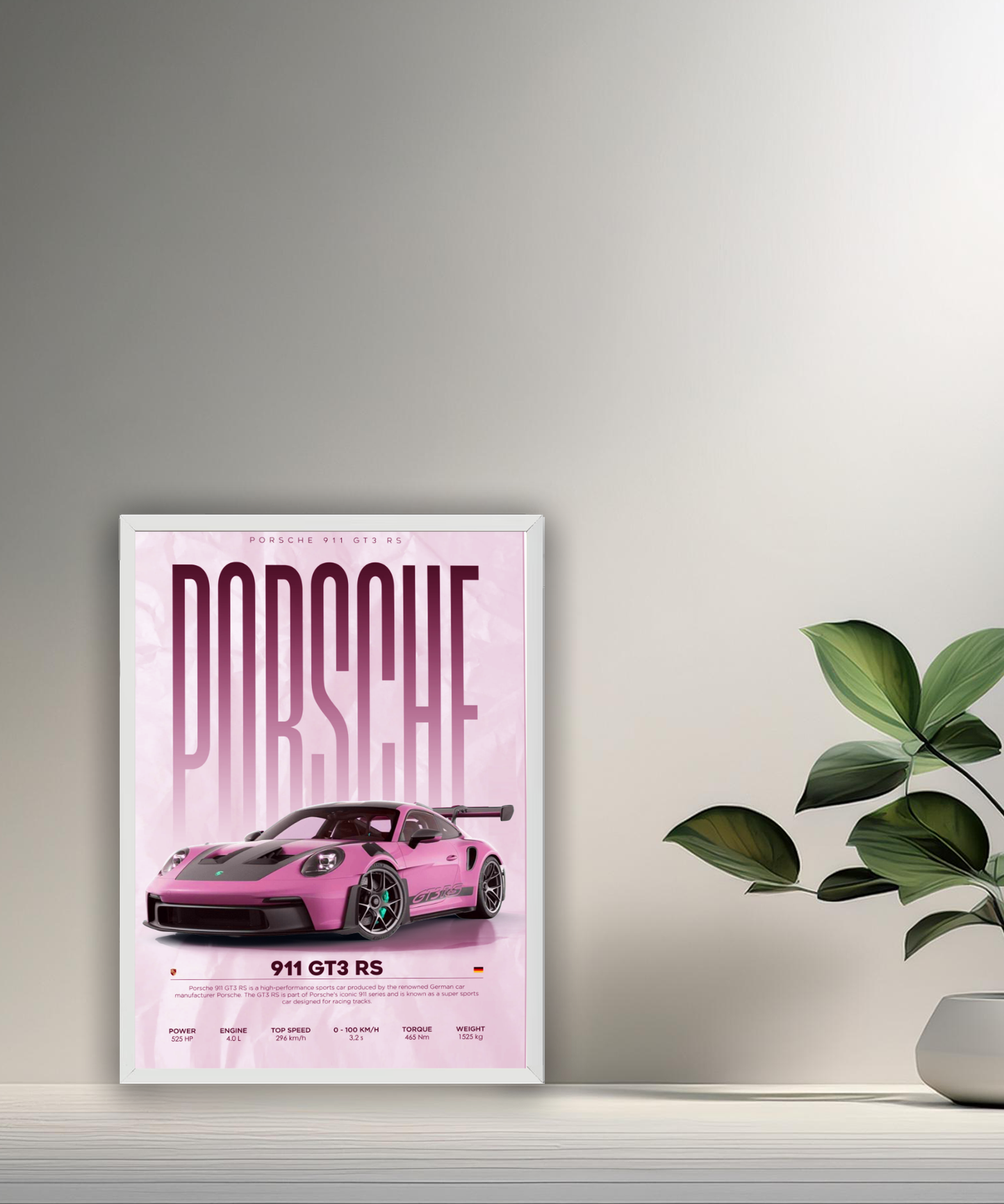 Cadre photo Porsche GT3 RS 911 rose