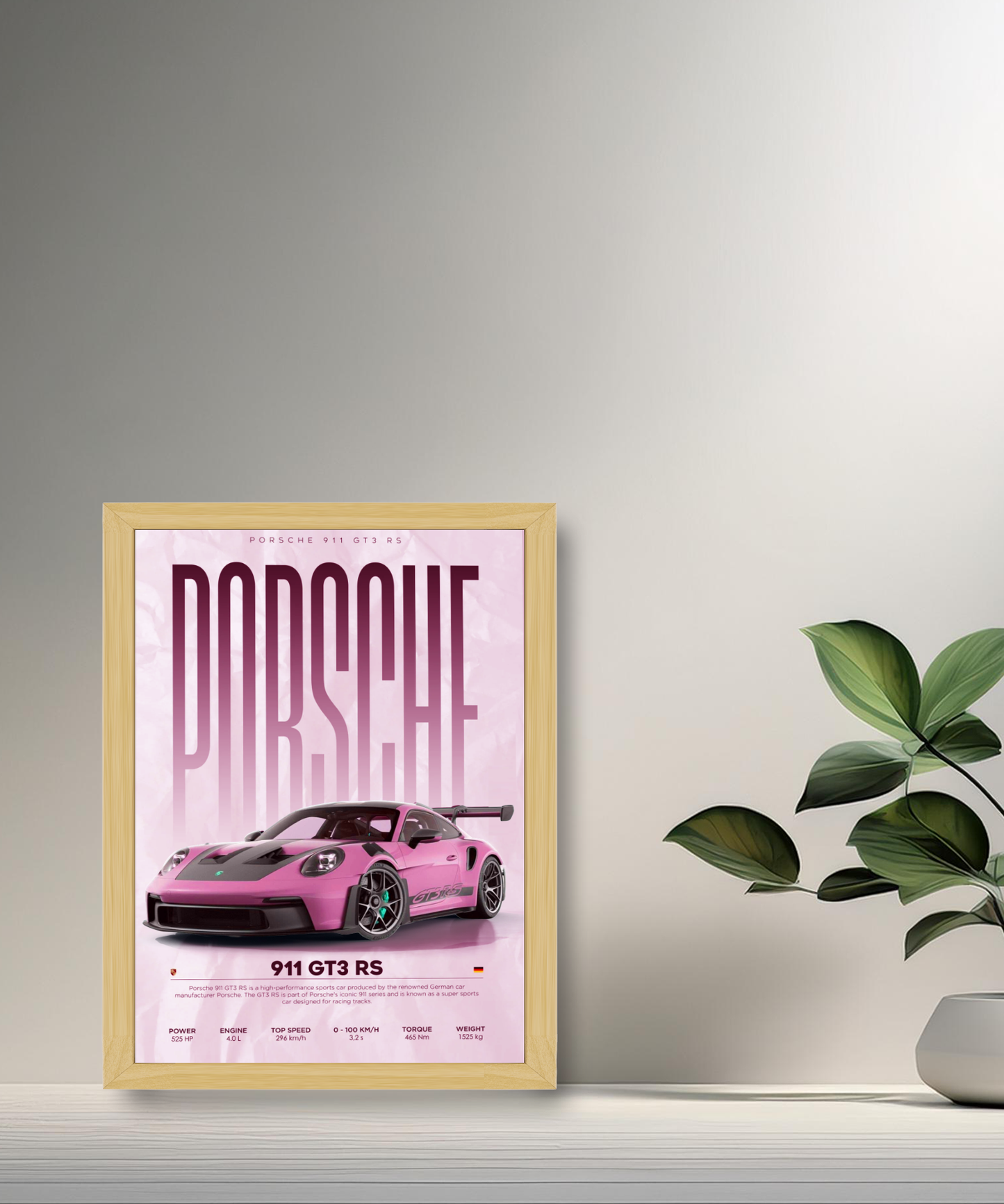 Cadre photo Porsche GT3 RS 911 rose