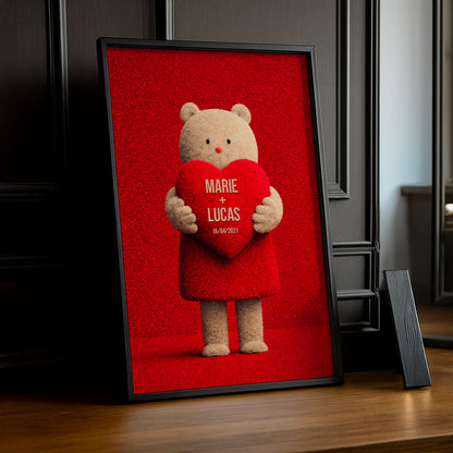 Cadre Photo Personnalisé – Saint-Valentin Ours cadeau romantique
