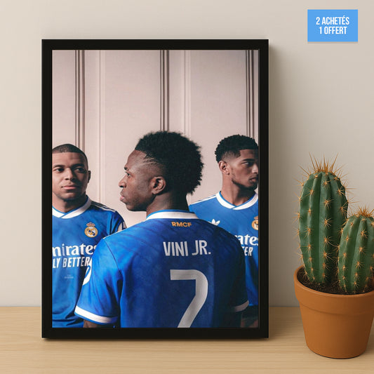 Poster encadrée Real Madrid - Vinicius, Bellingham, Mbappé Trio