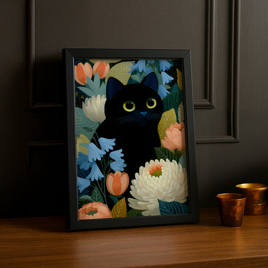 Cadre Photo Chat - Illustration d'un chat noir