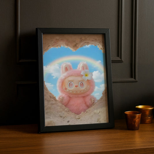 Poster Labubu - Coeur de sable rose