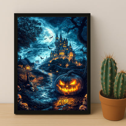 Poster Halloween - Citrouilles Château