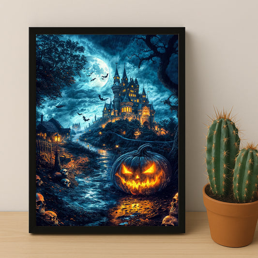 Poster Halloween - Citrouilles Château