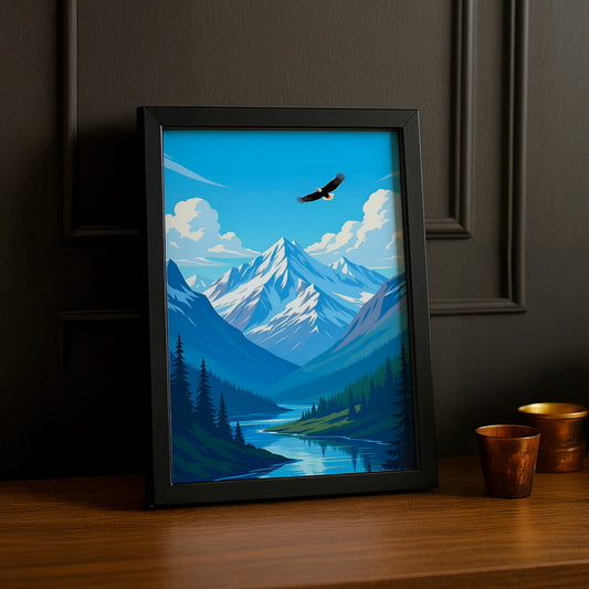 Cadre Photo Naturel - Illustration d'une montagne et d'un lac