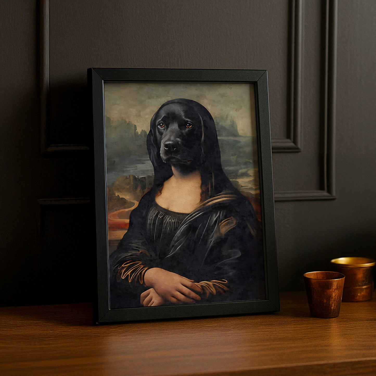 Cadre photo Mona Lisa La Joconde chien noir