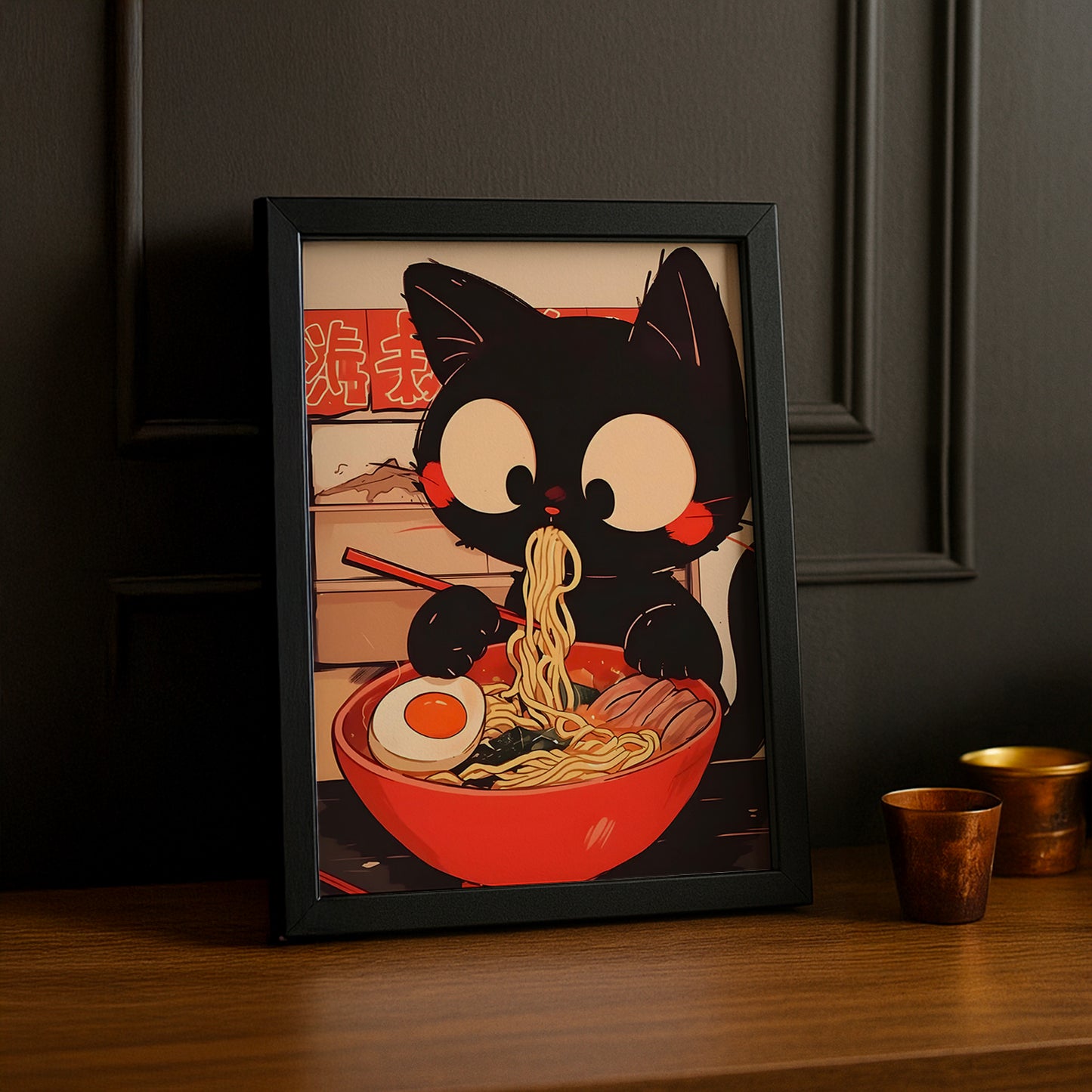 Cadre Photo Chat - Eating Ramen