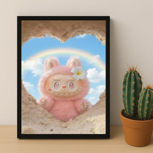 Poster Labubu - Coeur de sable rose