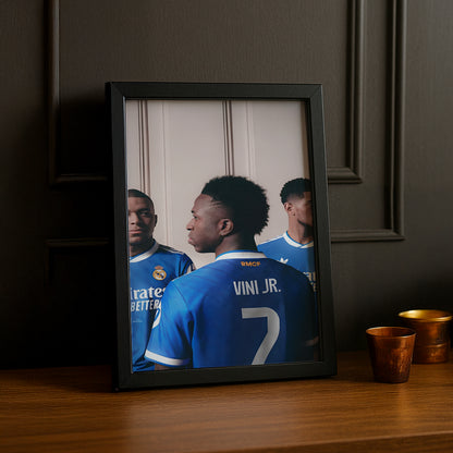 Poster encadrée Real Madrid - Vinicius, Bellingham, Mbappé Trio