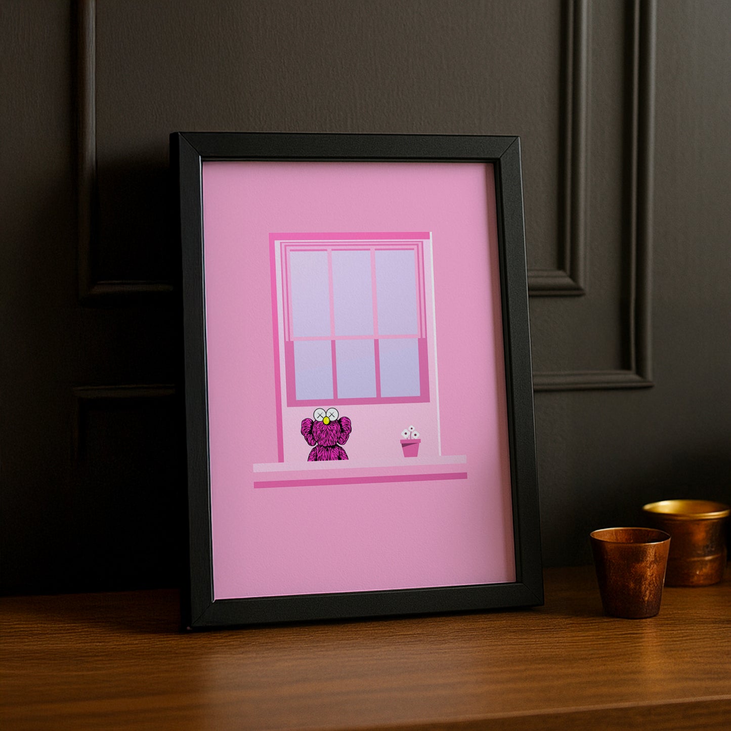 Cadre photo Kaws fenêtre rose