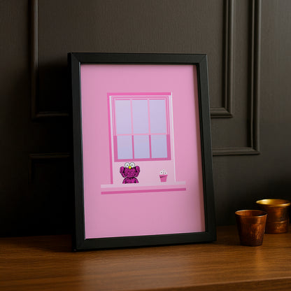 Cadre photo Kaws fenêtre rose