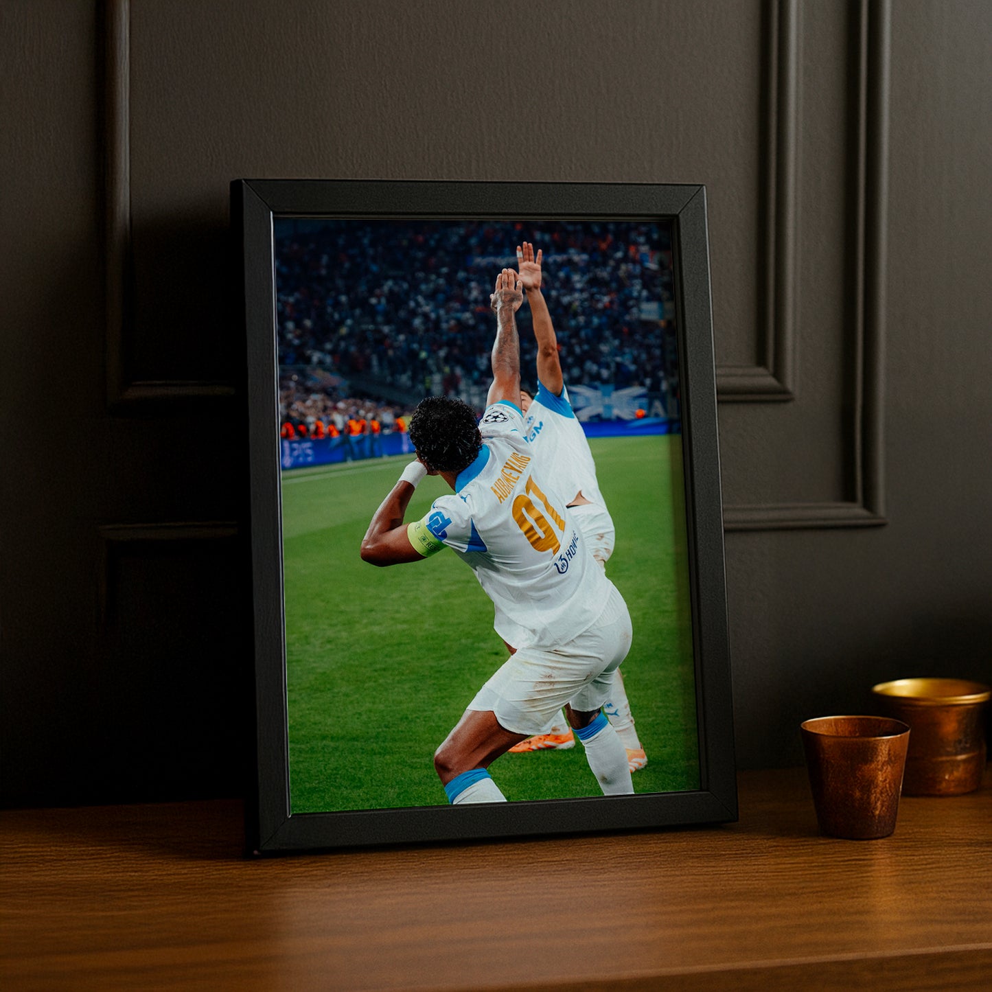 Poster encadrée Olympique de Marseille - Célébration Aubameyang