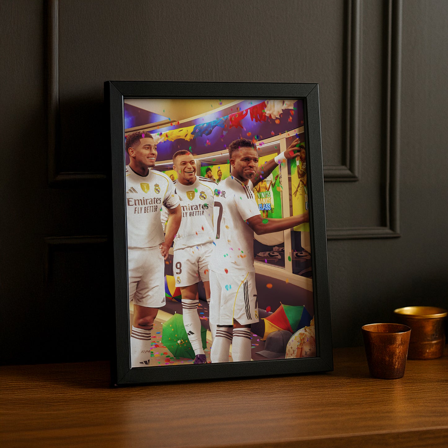 Cadre Photo Mbappé, Vinicius Jr & Bellingham Real Madrid – Affiche HD Encadrée Papier Premium