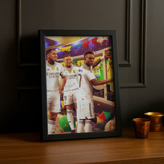 Cadre Photo Mbappé, Vinicius Jr & Bellingham Real Madrid – Affiche HD Encadrée Papier Premium