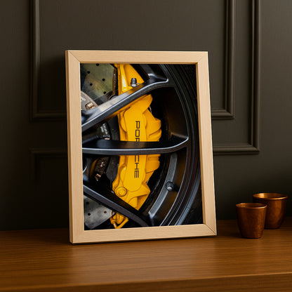 Cadre Étrier de Frein Porsche Jaune – Affiche Déco Automobile TonCadre