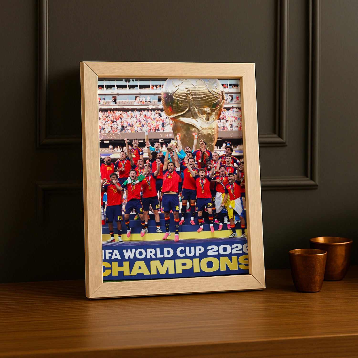 Cadre Photo Espagne Championne du Monde 2026 – Célébration Trophée TonCadre