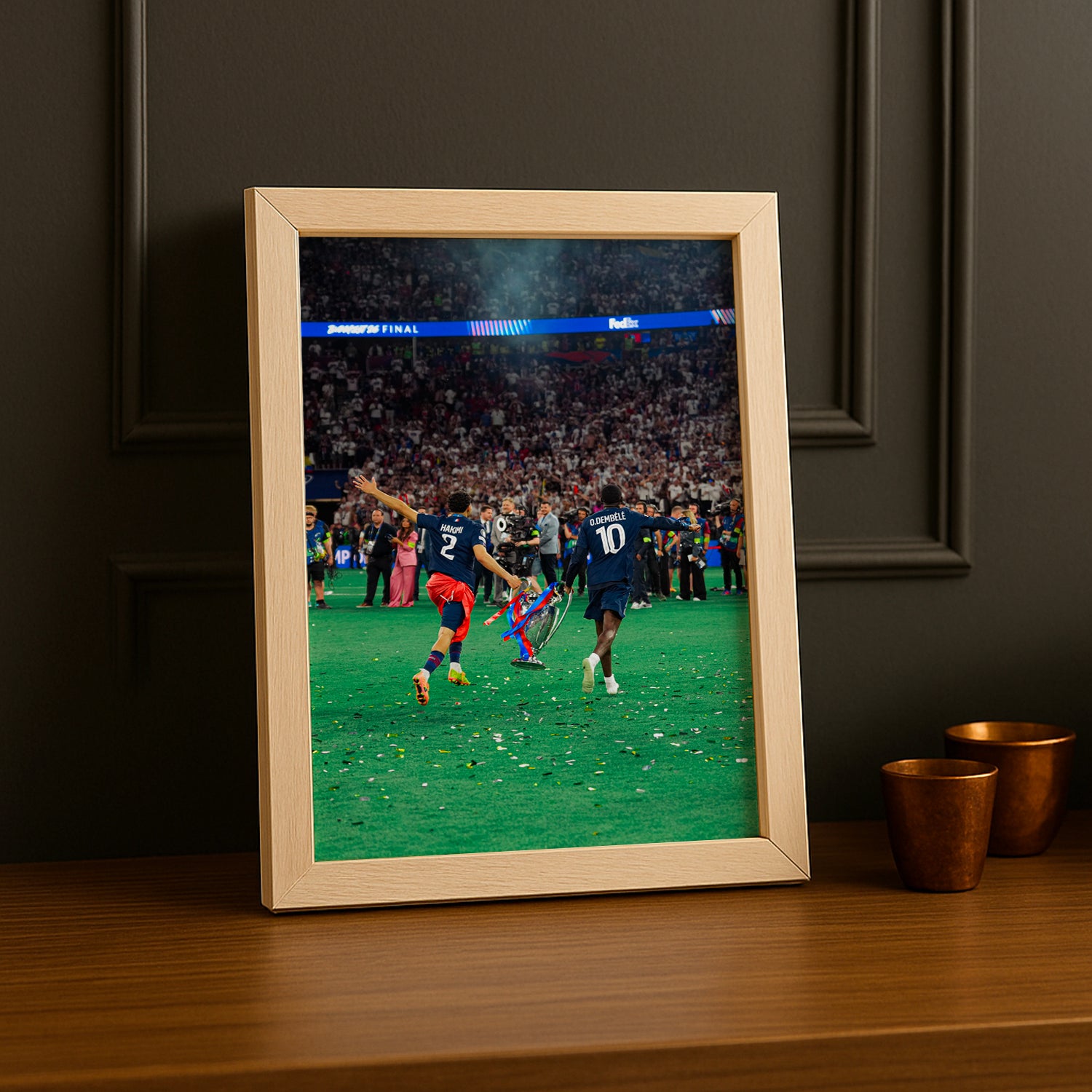 Cadre Photo Hakimi & Dembélé – Trophée Champions League 2026 | PSG TonCadre