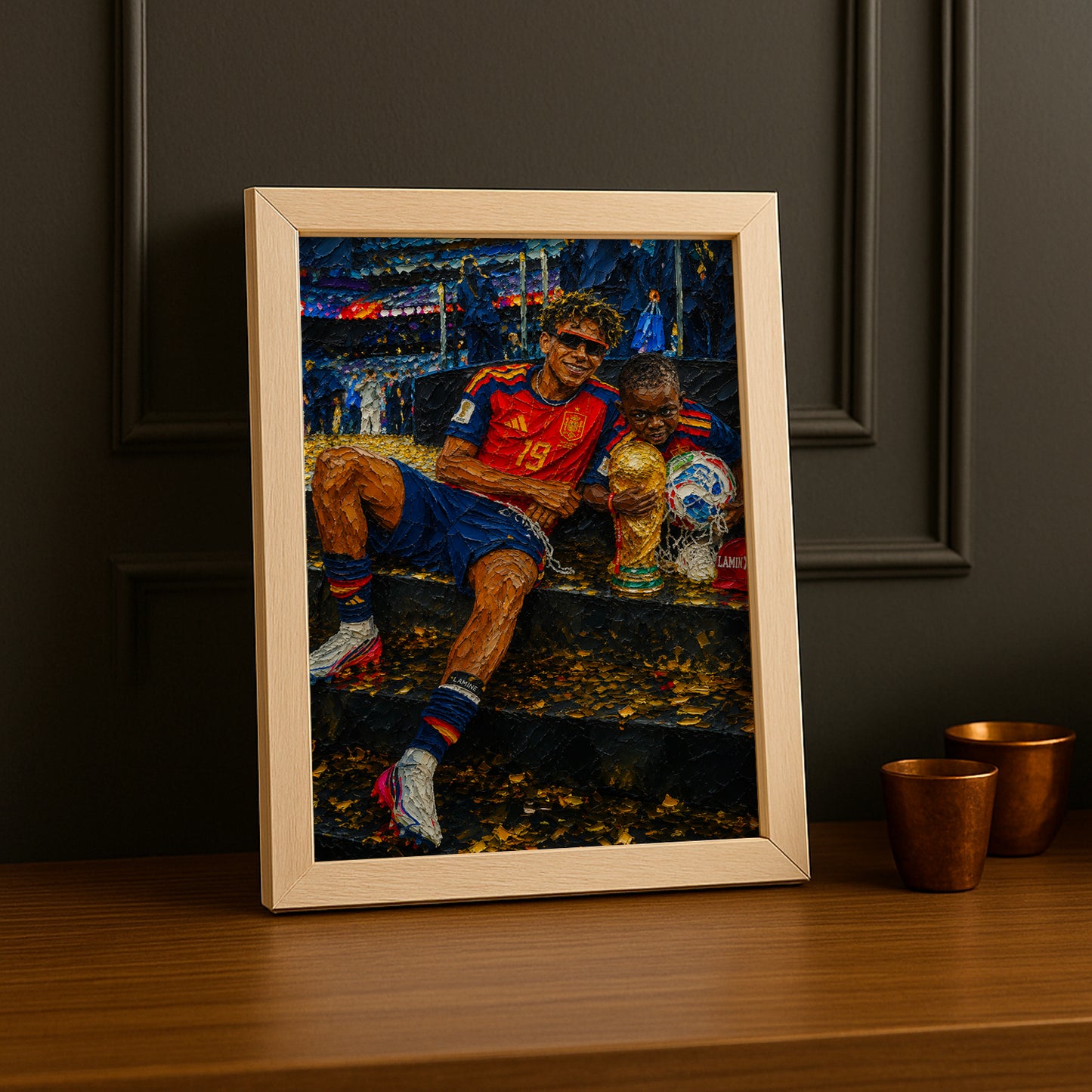 Cadre Photo Lamine Yamal & Petit Frère Trophée – Tableau Peinture TonCadre