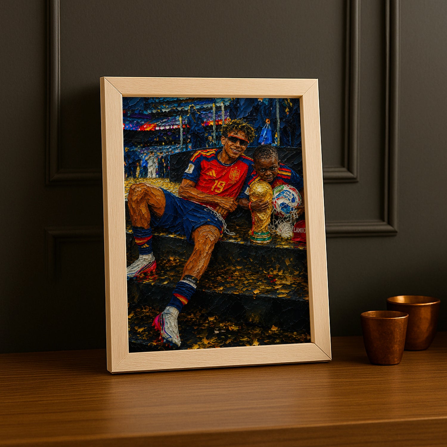 Cadre Photo Lamine Yamal & Petit Frère Trophée – Tableau Peinture TonCadre