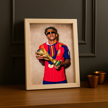 Cadre Photo Lamine Yamal Portrait Coupe du Monde – Lunettes & Trophée TonCadre