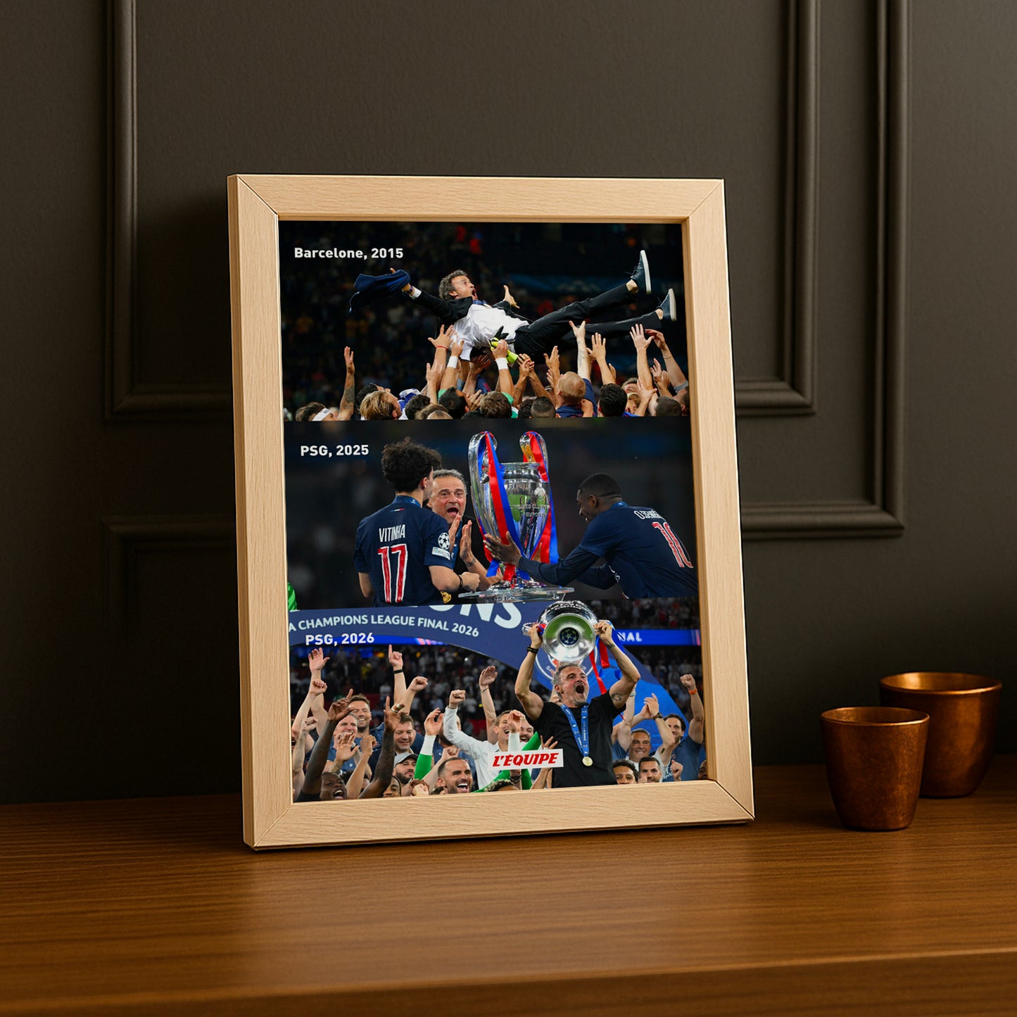 Cadre Photo Luis Enrique – Trilogie Barcelone 2015 / PSG 2025 / PSG 2026 TonCadre