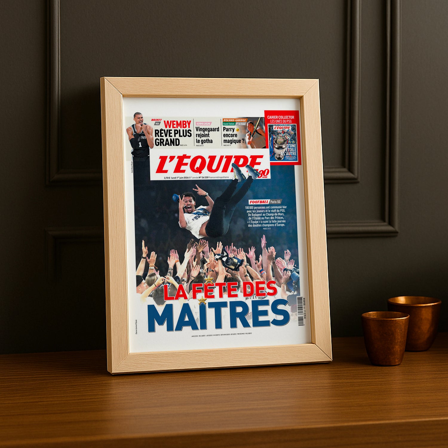 Cadre Photo Une L'Équipe – "La Fête des Maîtres" PSG Luis Enrique Porté en Triomphe 2026 TonCadre