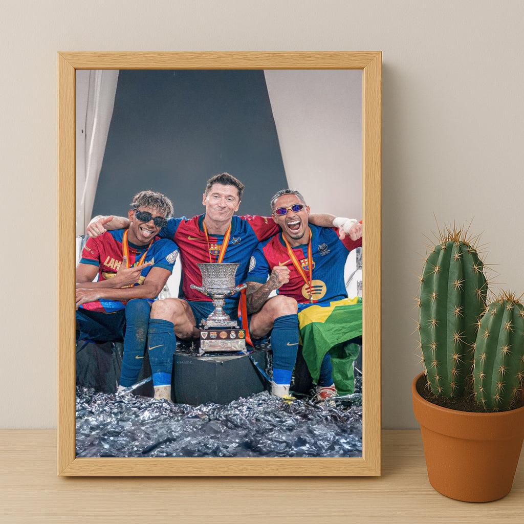 Poster encadrée FC Barcelone - Yamal, Lewandowski, Raphinha