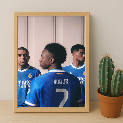 Poster encadrée Real Madrid - Vinicius, Bellingham, Mbappé Trio