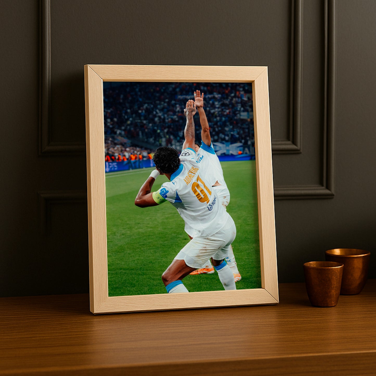 Poster encadrée Olympique de Marseille - Célébration Aubameyang