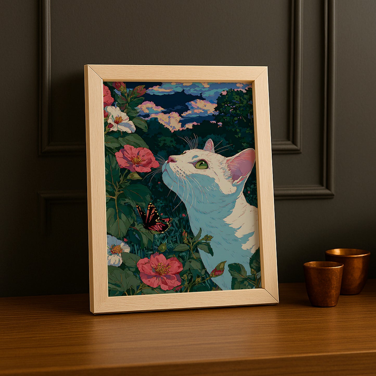 Cadre Photo Chat - Illustration d'un chat blanc