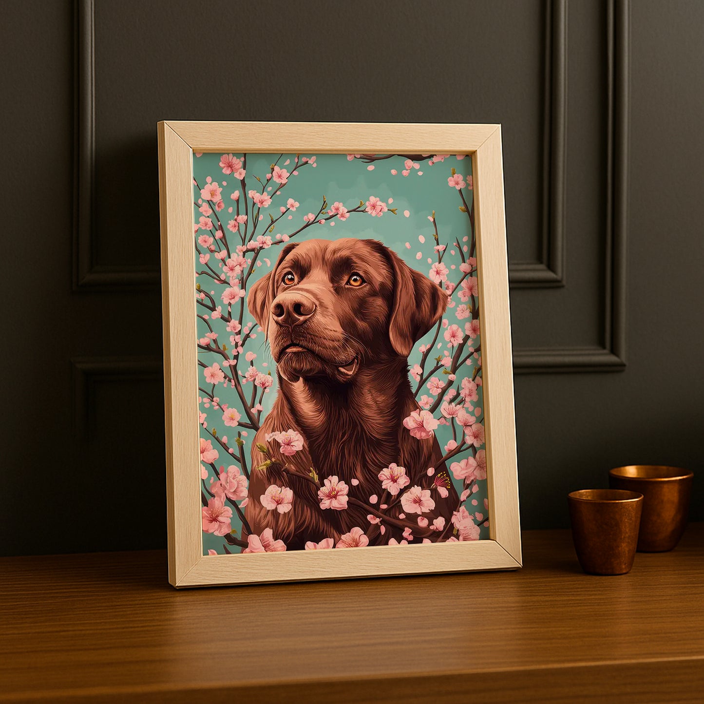 Cadre Photo Chien - Arbre rose