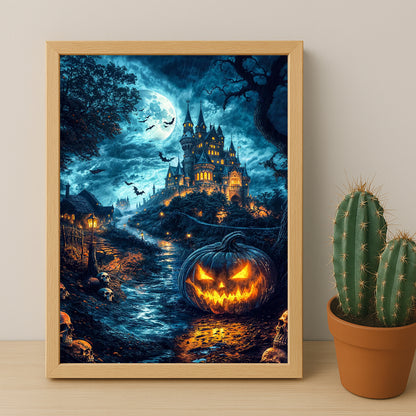 Poster Halloween - Citrouilles Château