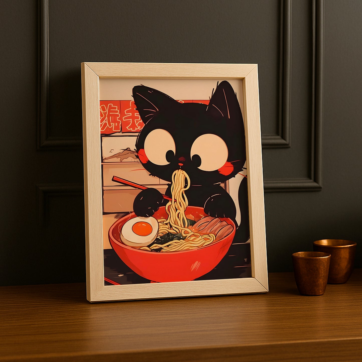 Cadre Photo Chat - Eating Ramen