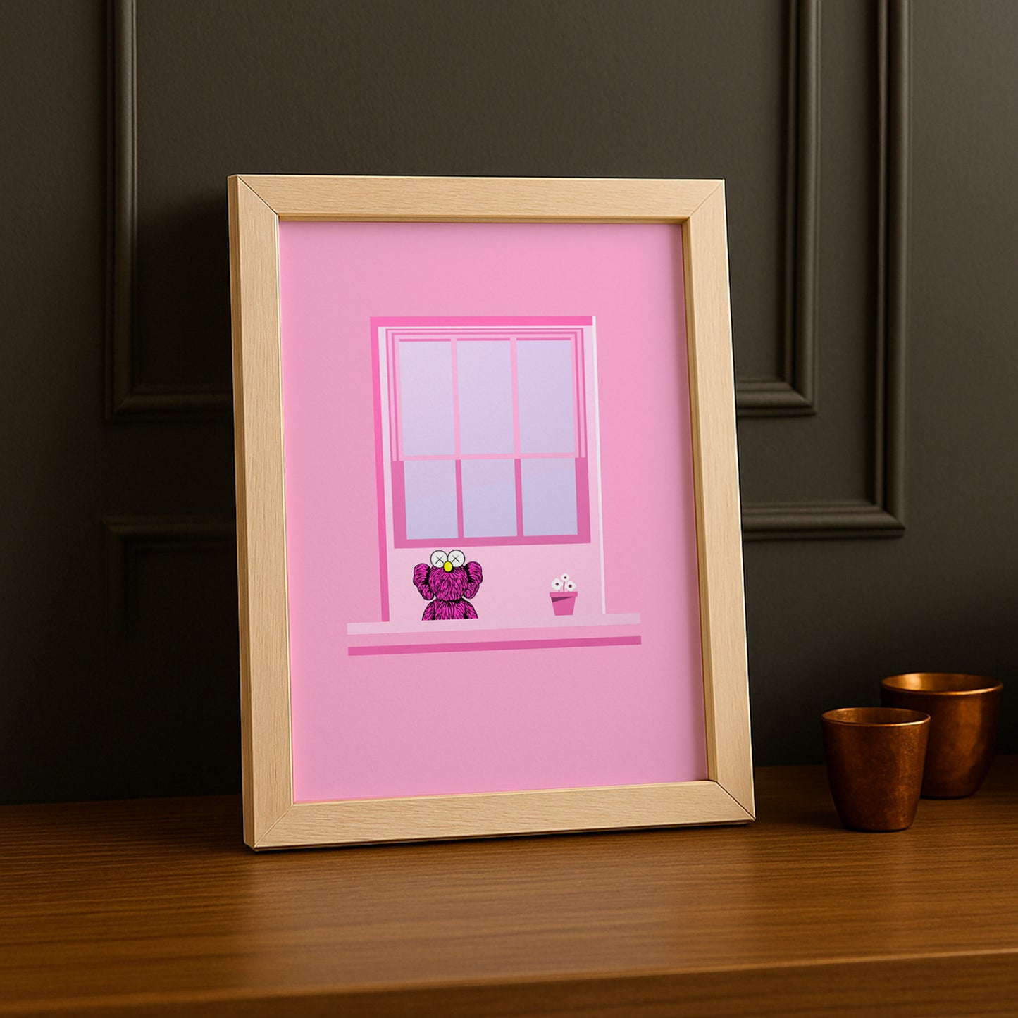 Cadre photo Kaws fenêtre rose