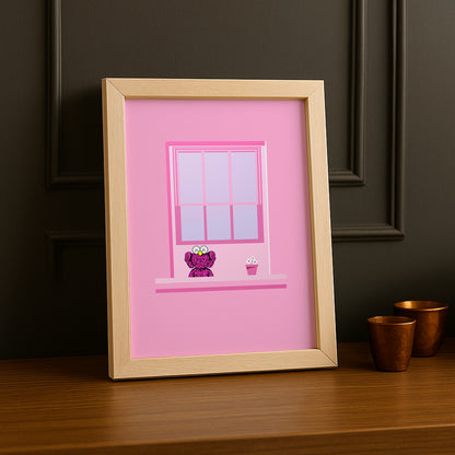 Cadre photo Kaws fenêtre rose