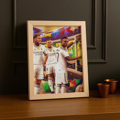Cadre Photo Mbappé, Vinicius Jr & Bellingham Real Madrid – Affiche HD Encadrée Papier Premium