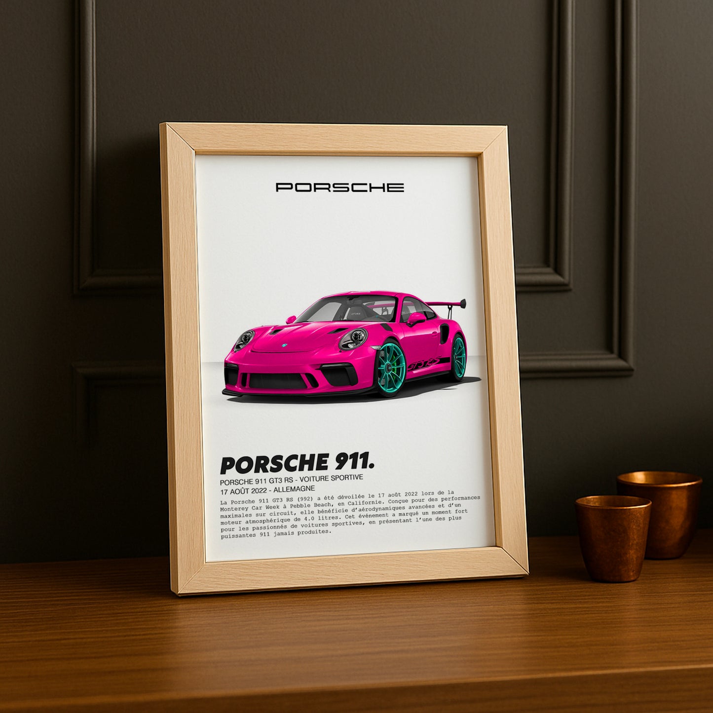 Cadre photo Porsche 911 GT3 RS Rose Fuchsia