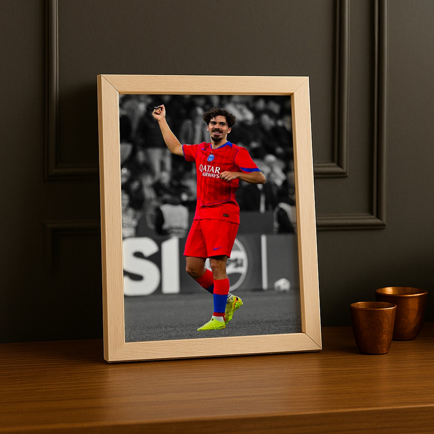 Cadre Photo Paris Saint-Germain - Vitinha Noir et Blanc